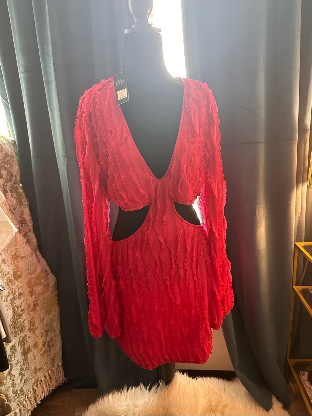 Textured Fuschia Cutout Mini Dress